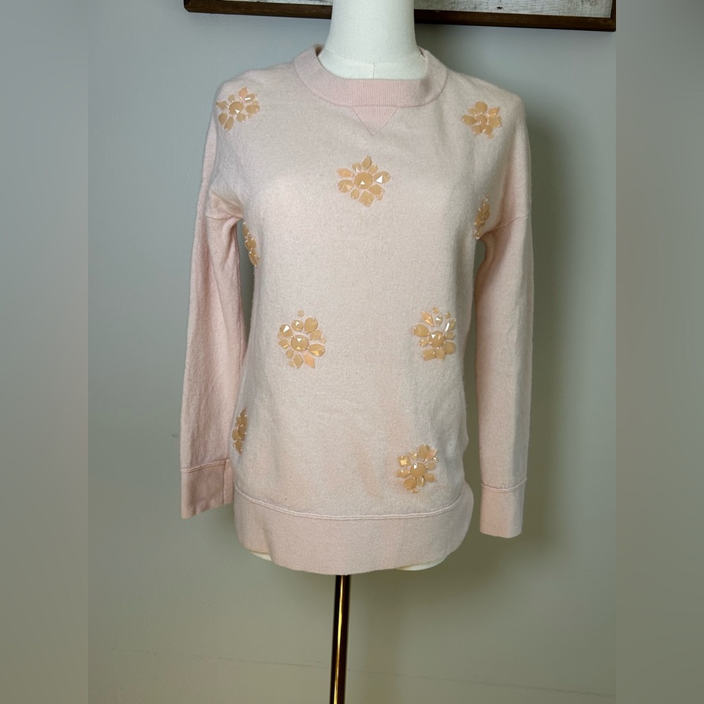 kate spade Floral Embellished Pink sweater XS wool cashmere blend